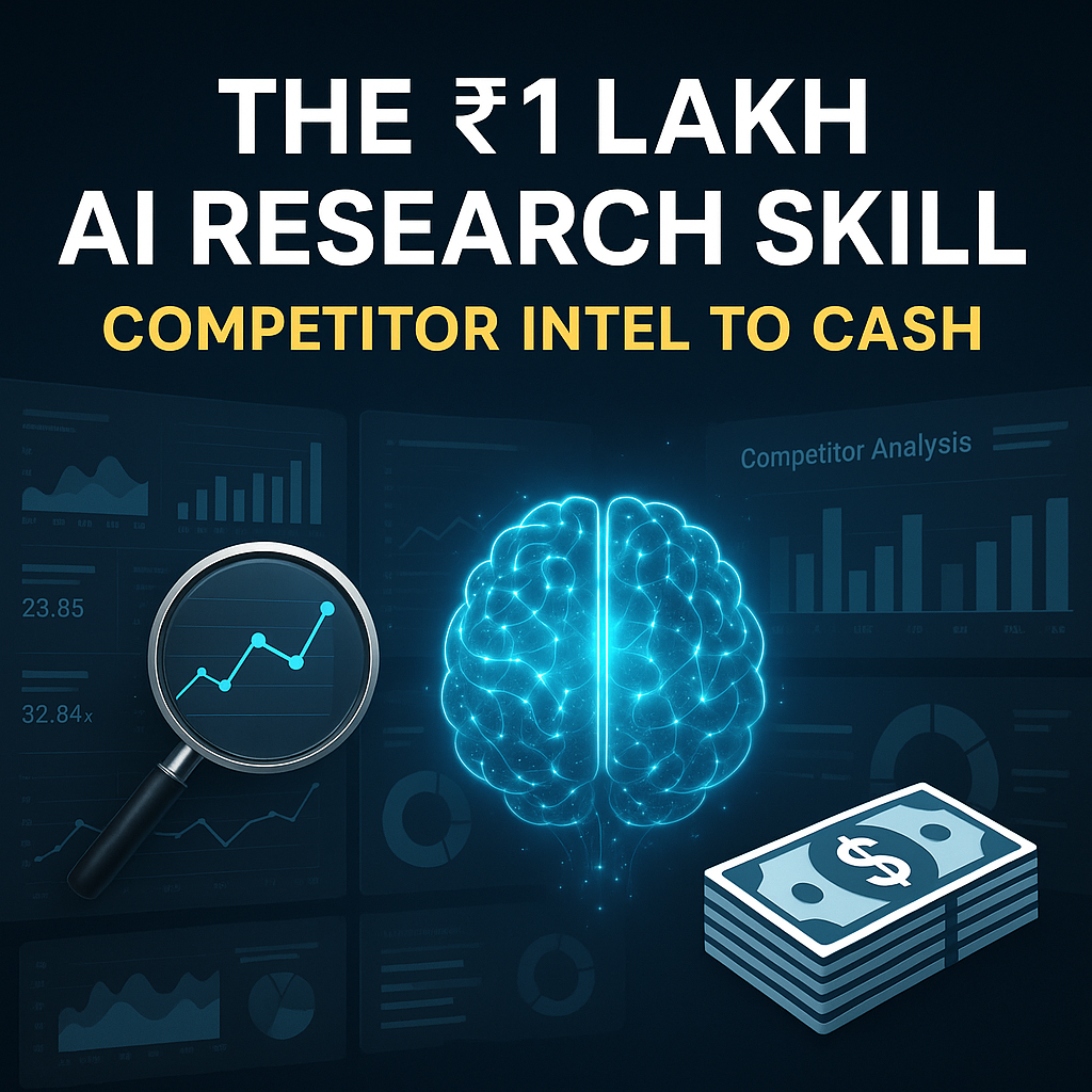 20250827_1257_AI Research Skill Banner_simple_compose_01k3n6qanhe5jstj0v48wq55na The ₹1 Lakh AI Research Skill: Competitor Intel to Cash - Image 1
